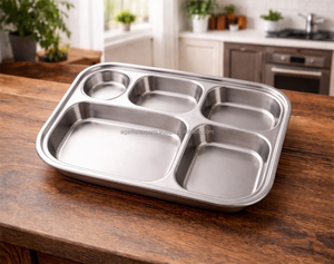 Assiette personnalisée OEM en acier inoxydable à 3/4/5 compartiments |   Thali de dîner compartimenté pour les commandes en gros des écoles et des cantines - Product Image 2