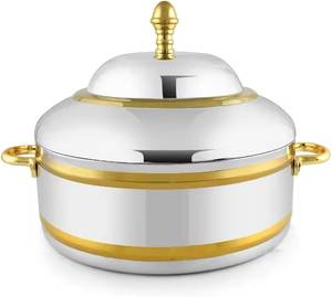 Casserole en acier inoxydable poli avec couvercle en dôme, poignées dorées et bouton décoratif classique - Product Image 2