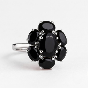 Rhaya Jewels Women's Trendy Flower Shape <b>Garnet</b> Engagement Wedding Anniversary Gift Party <b>Ring</b> 925 <b>Silver</b> Rhodium Plated Prong - Product Image 2