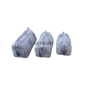 Juego de Bolsas de Maquillaje Grandes, Ecológicas, Acolchadas de Algodón con Diseño de Borlas y Estampado, Suaves, Ligeras, con Cierre, Ideales para Viajar - Product Image 1