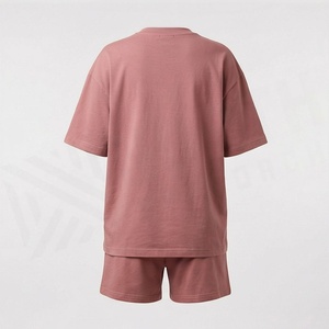 Conjunto de 2 Piezas para Mujer, Camiseta y Pantalones Cortos de Punto de Color Sólido, Cuello Redondo, Manga Corta, Corte Holgado, Por Encima de la Rodilla, Ropa Casual de Primavera/Verano - Product Image 2