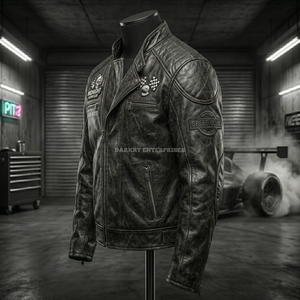 Chaqueta de Cuero Genuino Personalizada para Mujer, Estilo Motero, con Estampado Gráfico Midnight Racing Club, Rebel Holiday Division, Proveedor de Ropa Exterior Punk, ODM OEM - Product Image 4