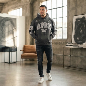 Sudadera con Capucha Oversize Gris para Hombre, Bordada, Estilo Urbano, Sudadera de Forro Polar Personalizada, Ropa OEM - Product Image 5