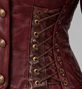 Women's <b>Burgundy</b> Maroon <b>Leather</b> <b>Jacket</b> Full Sleeve Stand Collar Button Closure - Product Image 2