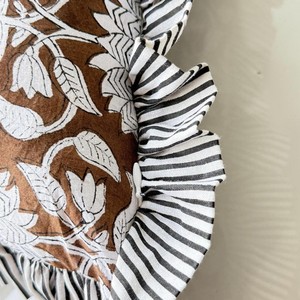 Floral Ruffle Cushion Cover Square Bohemian Style Home Decor Pillowcase Brown <b>White</b> Pattern - Product Image 6