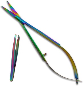 Ciseaux à sourcils professionnels à finition plasma arc-en-ciel, étiquette privée personnalisée, acier inoxydable, pinces à sourcils inclinées - Product Image 1