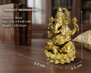 พระพุทธรูปพระพิฆเนศทองเหลืองแท้จาก Jaipur Metals ขนาด 5.5 4.5 8 ซม. น้ำหนัก 140 กรัม พระพุทธรูปพระพิฆเนศสำหรับบูชา ตกแต่งบ้านในวันดิวาลี - Product Image 2