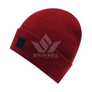 Gorro de Punto Acrílico Rojo Unisex, Color Sólido, con Borde, Estilo Casual para Adultos, Circunferencia de Cabeza 56-58CM - Product Image 1
