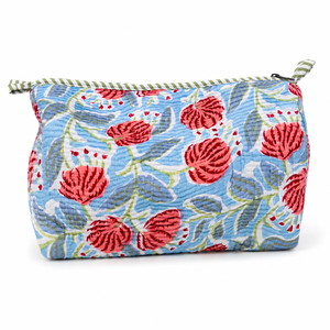 Pochette zippée en coton matelassé faite à la main, imprimée, pour maquillage, organiseur de voyage, pochette de rangement cosmétique - Product Image 1