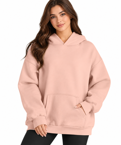Sweat à capuche oversize pour femme avec cordon de serrage, capuche croisée, épaules tombantes, poche frontale et poignets côtelés - Product Image 1