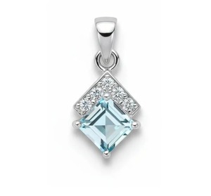 Rhaya Jewels - Colgante geométrico de plata 925 con topacio azul chapado en rodio, corte princesa, engaste de garra minimalista, solitario clásico - Product Image 1