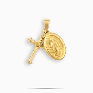 Gold Plated Rope <b>Chain</b> Pendant Necklace With <b>Cross</b> And Religious Medallion Unisex Everyday Wear Christian Jewelry - Product Image 2