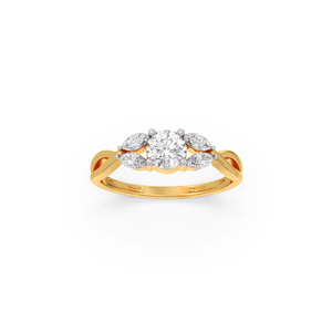 Anillo de Compromiso de Oro Amarillo con Diamantes para Mujer, Corte Brillante Redondo, Forma de Flor, Engaste de Garras, Estilo Clásico - Product Image 1