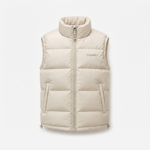 Chaqueta sin mangas acolchada color crema para hombre, con cuello alto y cremallera, para invierno, ropa de calle, personalizada, con etiqueta privada, OEM - Product Image 1