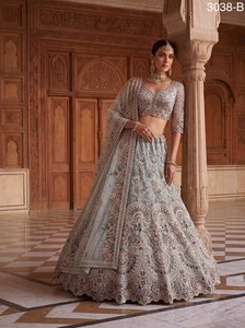 Exclusive AARIKA TEXTILE Premium Net Bridal Lehenga Peacock Paisley Embroidery <b>Rainbow</b> Diamond Work Quick Dry Festive Ethnic - Product Image 2
