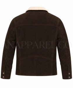 <b>Men's</b> Brown <b>Suede</b> Leather <b>Jacket</b> Stand Collar Breathable Zipper Closure Windproof Casual Winter Coat Regular Fit High Street - Product Image 4