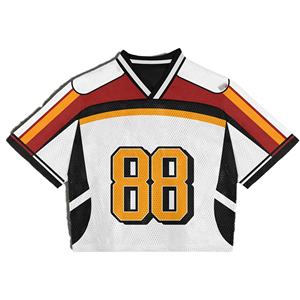 2025 maillots de Football américain personnalisés de haute qualité t-shirts Boxy surdimensionnés maille respirante col Mandarin imprimé maillots de culture - Product Image 4