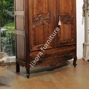 Luxury Handcrafted Solid Wood 2 Door <b>Wardrobe</b> Ornate French Floral Carving Antique Armoire - Product Image 4