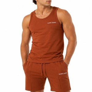 Men's <b>Short</b> Sleeve Tank <b>Top</b> <b>and</b> <b>Shorts</b> Summer <b>Set</b> Casual Sporty Breathable Solid Color Crew Neck Loose Fit - Product Image 1