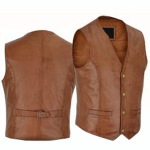 Gilet de moto en cuir de vachette ciré marron de haute qualité pour homme, gilet d'hiver uni décontracté, écologique, imperméable et à séchage rapide - Product Image 3