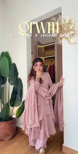 Pink Floor-Length Anarkali Suit With <b>Silver</b> Embellished Neckline Elegant Indian Pakistani Wedding <b>Dress</b> <b>Women's</b> Loose Fit - Product Image 4