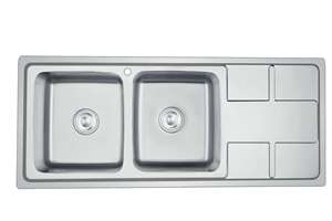 아파트 및 레스토랑을위한 두꺼운 솔질 마감이있는 스테인레스 스틸 더블 볼 주방 싱크대를 304 프로젝트 지불 - Product Image 2