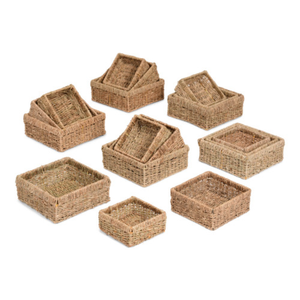 Handwoven <b>Square</b> Seagrass Storage <b>Baskets</b> Set Woven Storage Bins Set for Bedroom Kitchen Bathroom from Vietnam - Product Image 2