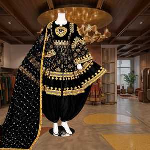 Vestido Afgano Negro Bordado a Mano para Mujer, Vestidos de Boda Étnicos Tribales con Corte en A hasta la Rodilla, Elegantes Vestidos Kuchi Afganos para Mujer - Product Image 2