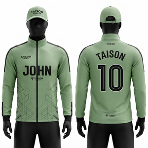 Chaqueta de Entrenamiento de Fútbol Unisex, 220 GSM, Forro Polar de Alta Calidad, Color Verde Salvia, Capucha, Paneles Negros en los Hombros, Estampado Personalizado, Impermeable - Product Image 5