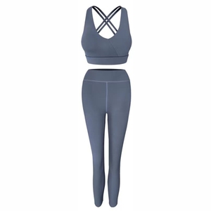 Fashion Yoga Pilates Stretch Seamless Ribbed High-quality Leggings 2 Piece Set for <b>Women</b> - Product Image 1