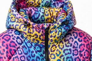 Rainbow Leopard Print Hooded Bomber Jacket <b>Men</b> Winter <b>Thick</b> <b>Fleece</b> Zipper Closure Streetwear Coat - Product Image 5