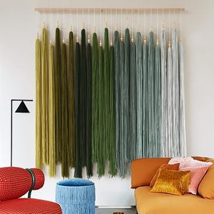 Macrame Wall Hanging <b>Large</b> Yarn Fiber Wall Art Geometric Aesthetic <b>Beaded</b> Tassel - Product Image 1