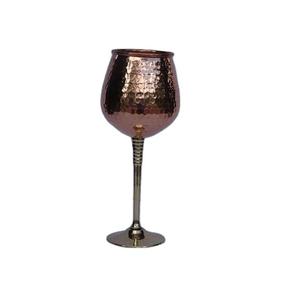Copper <b>Wine</b> <b>Goblet</b> With Botanical Leaf Cutwork Long Stem Round Bowl Metal Drinking Glass For Bar Dining And Events - Product Image 3