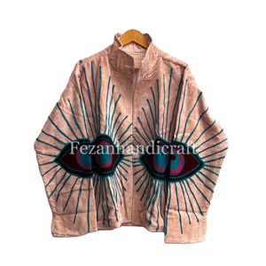 Wholesale Suzani Floral Embroidery Two Side Pockets Quilted Velvet Boho Hippie Quick Dry Handmade Short Jacket Winter Spring - Product Image 1