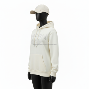 Sudadera con capucha de lana Premium para mujer 350 GSM Mezcla de algodón suave Jersey beige cálido Diseño de logotipo de diamantes de imitación personalizado Sudaderas básicas para mujer - Product Image 4