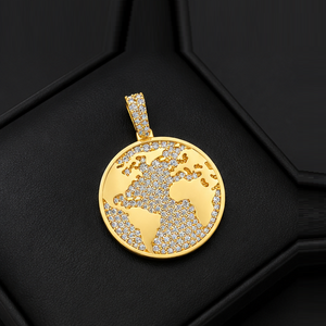 Colgante de Oro Sólido de 10K con Mapa del Mundo y Diamantes Cultivados en Laboratorio, Estilo Hip Hop, Joyería Fina - Product Image 4