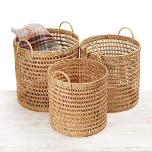 Boîte de rangement ronde en rotin naturel et jute de qualité supérieure, panier tissé à la main avec couvercle pour le rangement des vêtements et des jouets - Product Image 5