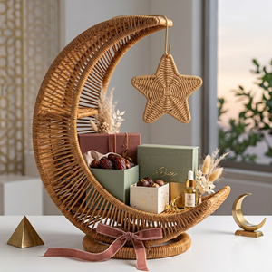 Panier décoratif en rotin en forme de croissant de lune pour Ramadan ou l'Aïd, taille moyenne, pour décoration intérieure, panier en forme de croissant pour la fête du Ramadan - Product Image 3