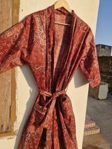 Robe Kimono Femme Marron Coton Paisley Légère Style Bohème Peignoir de Bain Kimono d'Été Cache-Maillot de Plage Vêtement d'Intérieur - Product Image 3