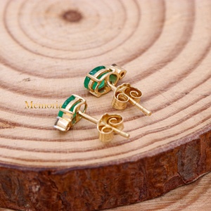 ต่างหูเพชรรูปไข่ธรรมชาติ 14K สีเหลืองทองทำด้วยมือเครื่องประดับอัญมณีสำหรับผู้หญิงงานแต่งงานของขวัญหมั้น - Product Image 2