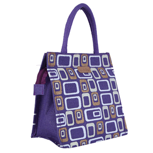 Sac fourre-tout en toile violette de haute qualité avec imprimé géométrique, fermeture éclair, sac de shopping isotherme, utilisable toute l'année, fabriqué en Inde - Product Image 3