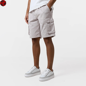 Pantalones Cortos Cargo de Punto Elásticos para Hombre, Color Gris Claro, Casuales, para Exteriores, con Múltiples Bolsillos, Transpirables, 100% Algodón, Largo Medio - Product Image 1