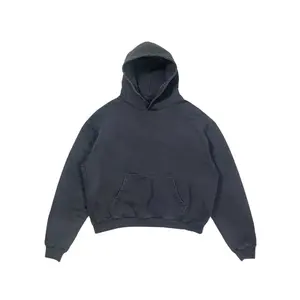 Bestverkopende Boxy Fit Cropped Hoodies Katoen Fleece Steen Wassen Zwarte Hoodie Gesneden En Naai Productiebedrijf Met Op Maat