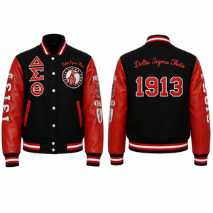 Veste universitaire Delta Sigma Theta, rouge et noir, manches brodées, lettres grecques, design patch, veste pour homme - Product Image 1