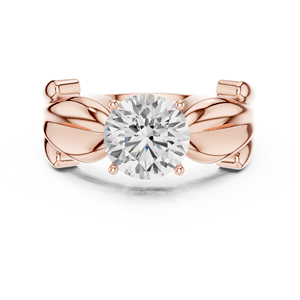 Anillo de Diamantes de Corte Redondo con Diseño de Lazo en Oro Rosa, Elegante Anillo de Compromiso y Boda para Mujer - Product Image 1