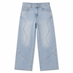 Jean ample rétro en coton respirant pour homme, coupe décontractée, denim délavé vintage, streetwear, pantalon décontracté à jambe large, OEM ODM - Product Image 1