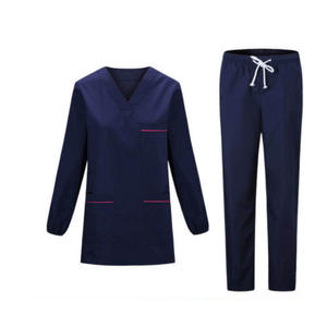 Ensemble de blouses médicales pour femmes, couleur turquoise, haut à manches longues et col en V avec poches et pantalon à cordon, uniformes d'hôpital - Product Image 6
