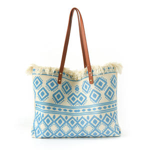 Boho Chic Canvas Tote <b>Bag</b> with Zipper Closure Solid Color <b>Large</b> Capacity for <b>Beach</b> Travel - Product Image 2