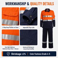 Seragam Kerja Bahan Campuran Katun/Poliester Tahan Api CE, Kemeja Kerja Berkancing Reflektif Visibilitas Tinggi untuk Industri Pabrik Bersertifikasi OEKO-TEX