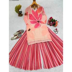 FANCY GEORGETTE IMPRESIÓN DIGITAL HILO TRABAJA KURTI CON PALAZZO GAJRI - Product Image 6